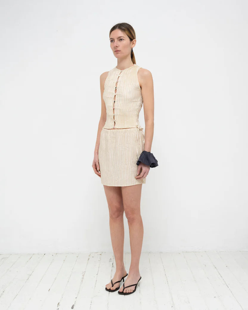 Plissé Satin Silk Buttoned Top